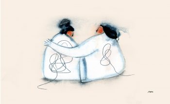 Madre e hija abrazadas. Ilustración del episodio 